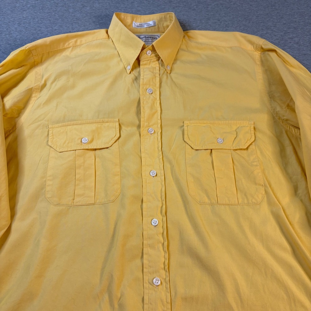 Vintage Burberrys of London Mens Yellow Cotton Button Down Shirt Large USA Made - Picture 4 of 15
